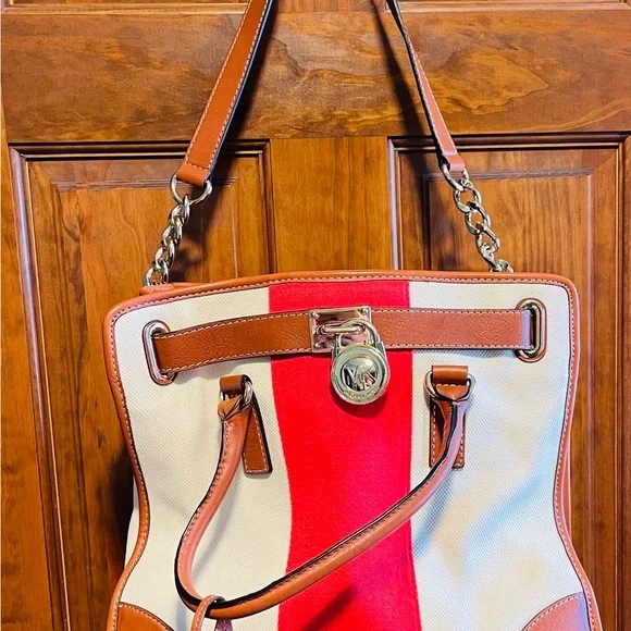 Michael Kors Red and Tan Shoulder Bag